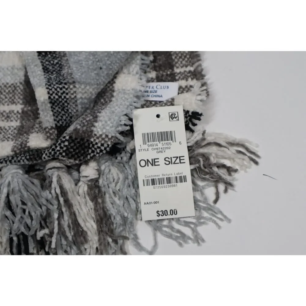 Charter Club Grey Plaid‎ Chenille Scarf